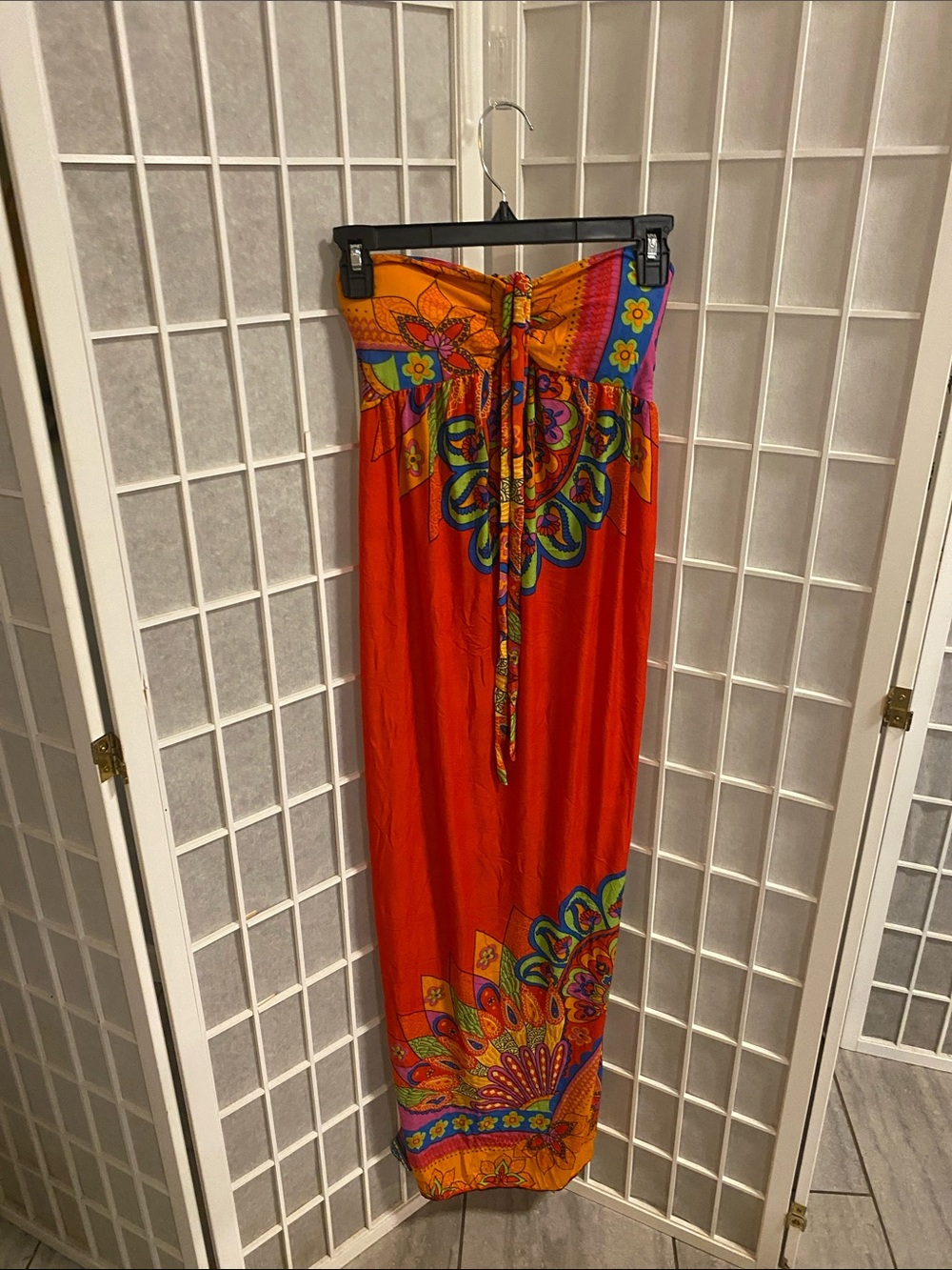 Vibrant Orange Floral Strapless Maxi dress size M